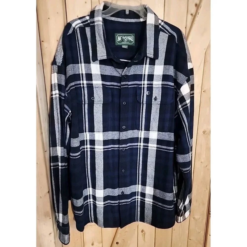 American Eagle Shacket Mens XXL Blue Black Plaid‎ Flannel Button Up Shirt READ